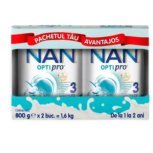 Formula de lapte praf pentru copii, Nestle NAN OPTIPRO 3, de la 1 an, 2 x 600 g Pachet Promo, Nestle